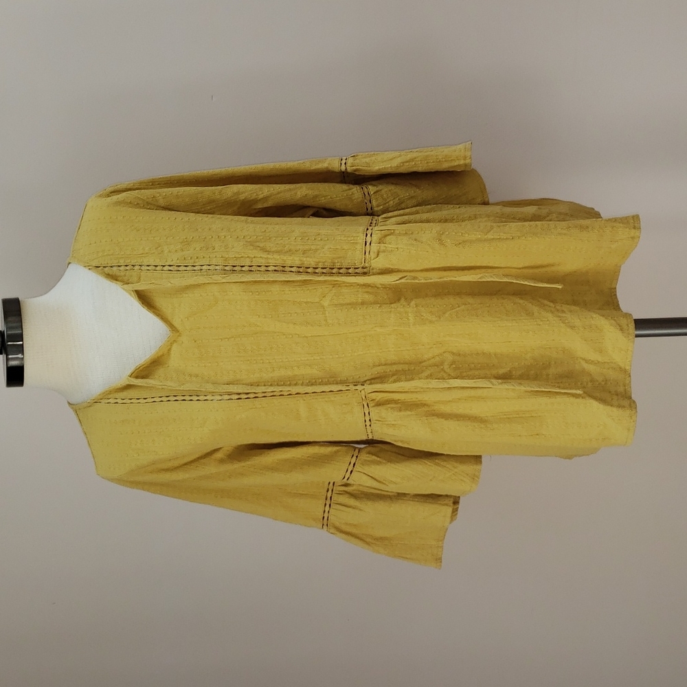 Gigio Yellow Flowy Boho Tunic Top with Lace Detailing, Size Small